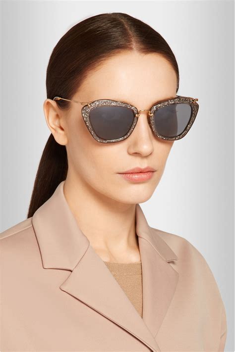 miu miu gold glitter sunglasses|Miu Miu sunglasses cat eye.